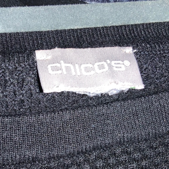 Chico’s striped crew neck sweater measures as L soft textured curved hem - Picture 3 of 4